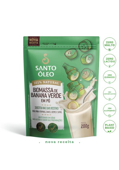 Biomassa de Banana Verde em pó 101% natural,  Santo Óleo 200g