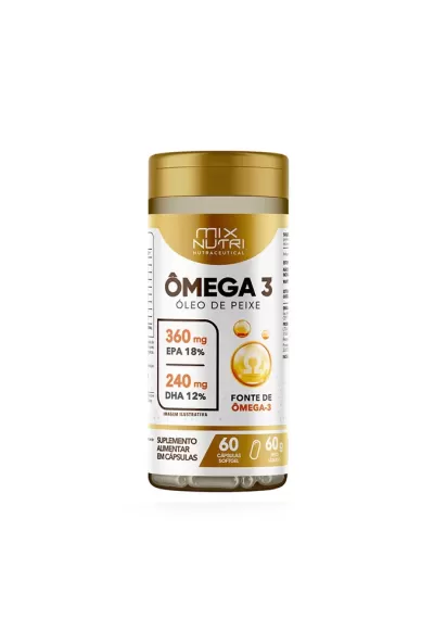 Ômega 3 360mg EPA 18% 240 mg DHA 12% com 60 cápsulas softgel, Mix Nutri 