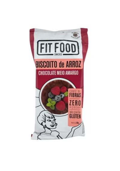 Biscoito de Arroz com Chocolate Meio Amargo/Ao leite Zero Glúten, Zero Açúcar Fitfood 60g