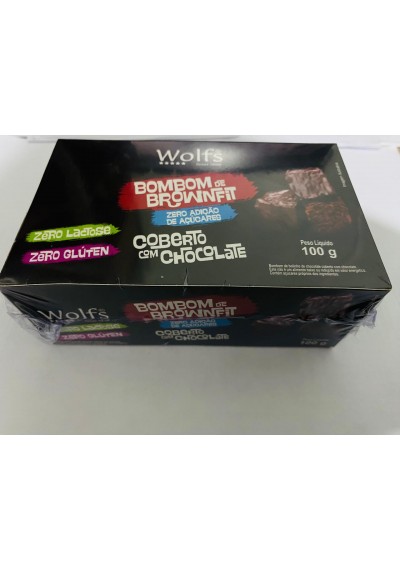 Bombom de Brownie Fit coberto com chocolate zero adição de açúcares, zero glúten e zero lactose 100g, Wolfs 