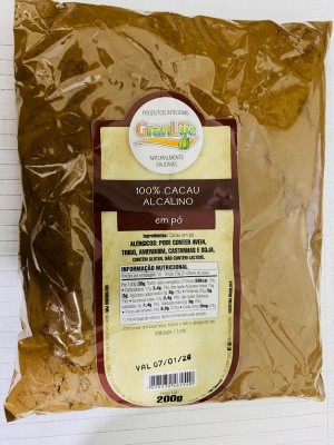 100% Cacau Alcalino em pó 200g, Granlife 