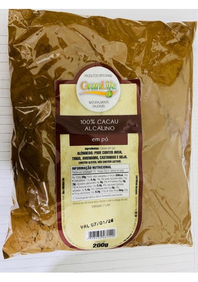 100% Cacau Alcalino em pó 200g, Granlife 